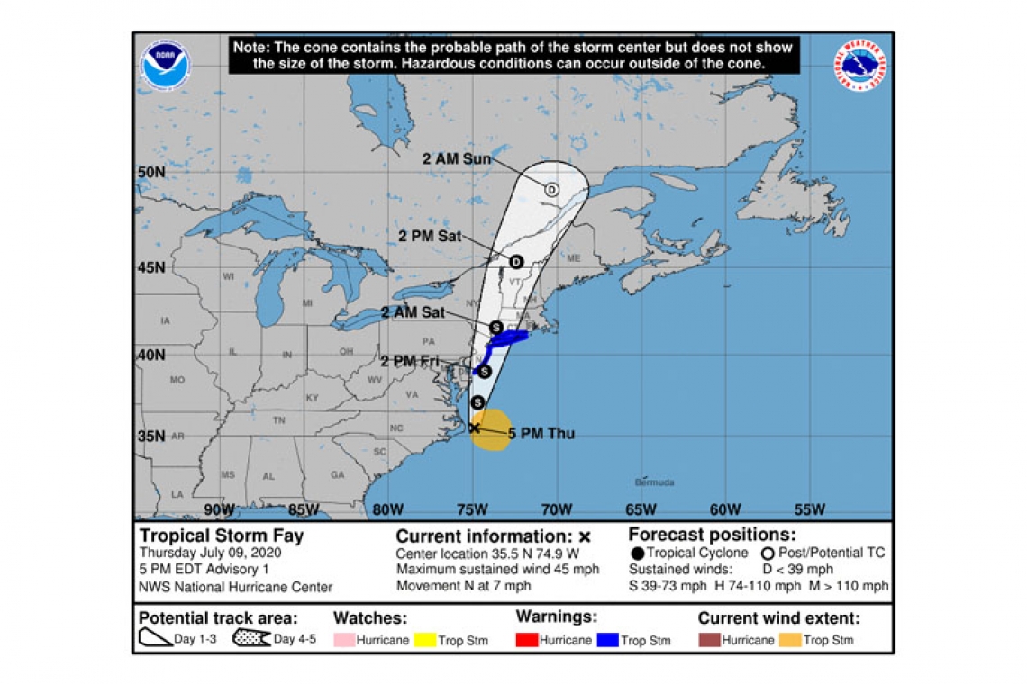 Tropical Storm Fay Advisory Number   1 500 PM EDT Thu Jul 09 2020