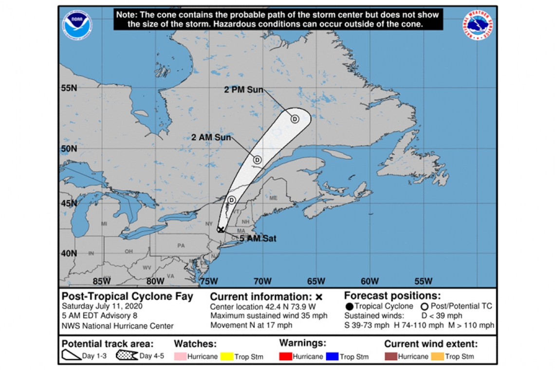 ...FAY DEGENERATES INTO A POST-TROPICAL LOW OVER EASTERN NEW YORK...