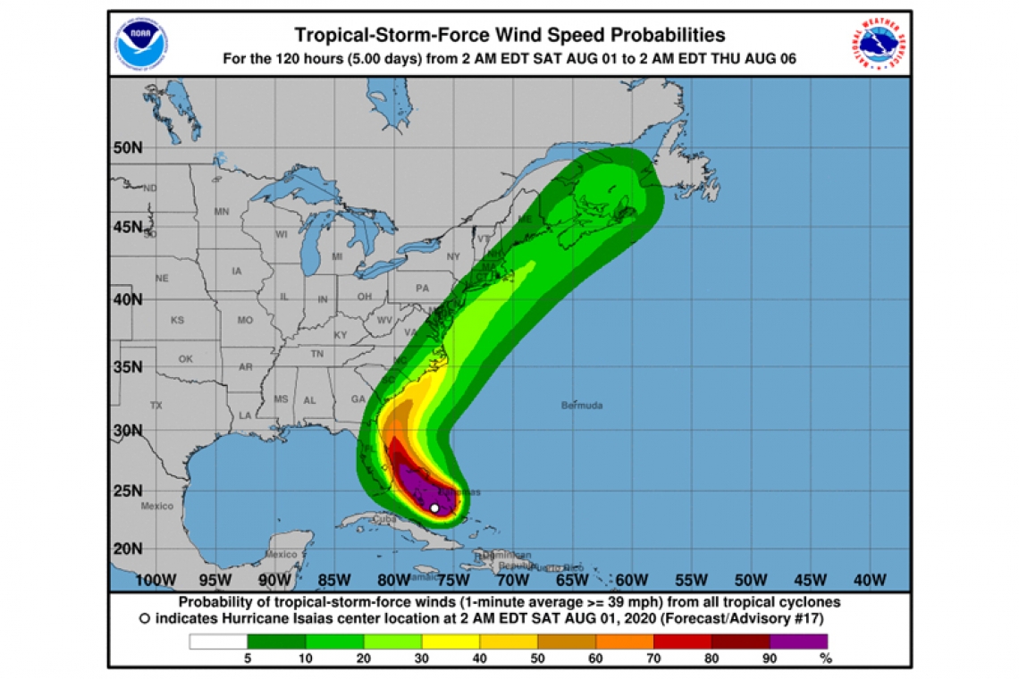 ...RAGGED EYE OF ISAIAS NEAR EASTERN ANDROS ISLAND...  ...EXPECTED TO APPROACH THE SOUTHEAST COAST OF FLORIDA LATER TODAY AND SUNDAY...