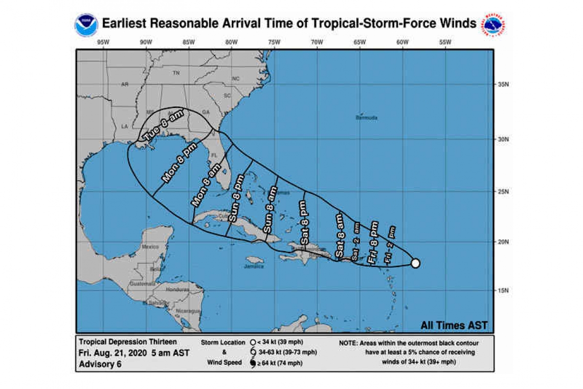 Tropical storm conditions likely from Friday afternoon as TD#13 moves closer to Sint Maarten