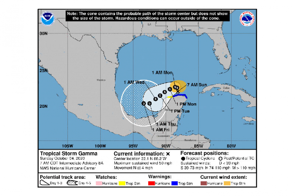 ...GAMMA FORECAST TO MEANDER JUST NORTH OF THE NORTHERN COAST OF THE YUCATAN PENINSULA OVER THE NEXT DAY OR SO...