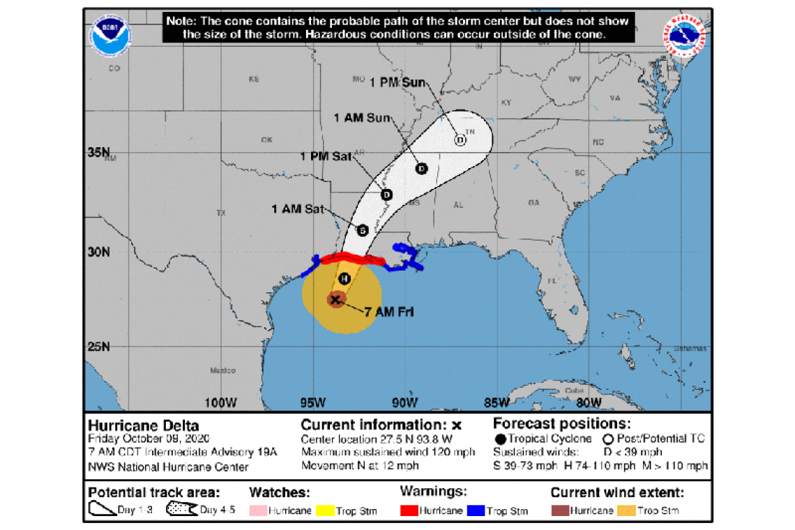 ...RAINBANDS OF DELTA SPREADING INTO SOUTHWESTERN LOUISIANA AND SOUTHEASTERN TEXAS...