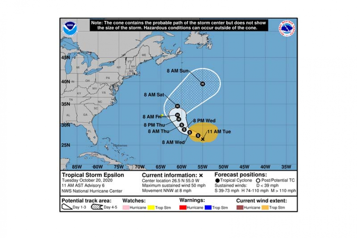 ...EPSILON TURNS NORTHWESTWARD OVER THE CENTRAL ATLANTIC...