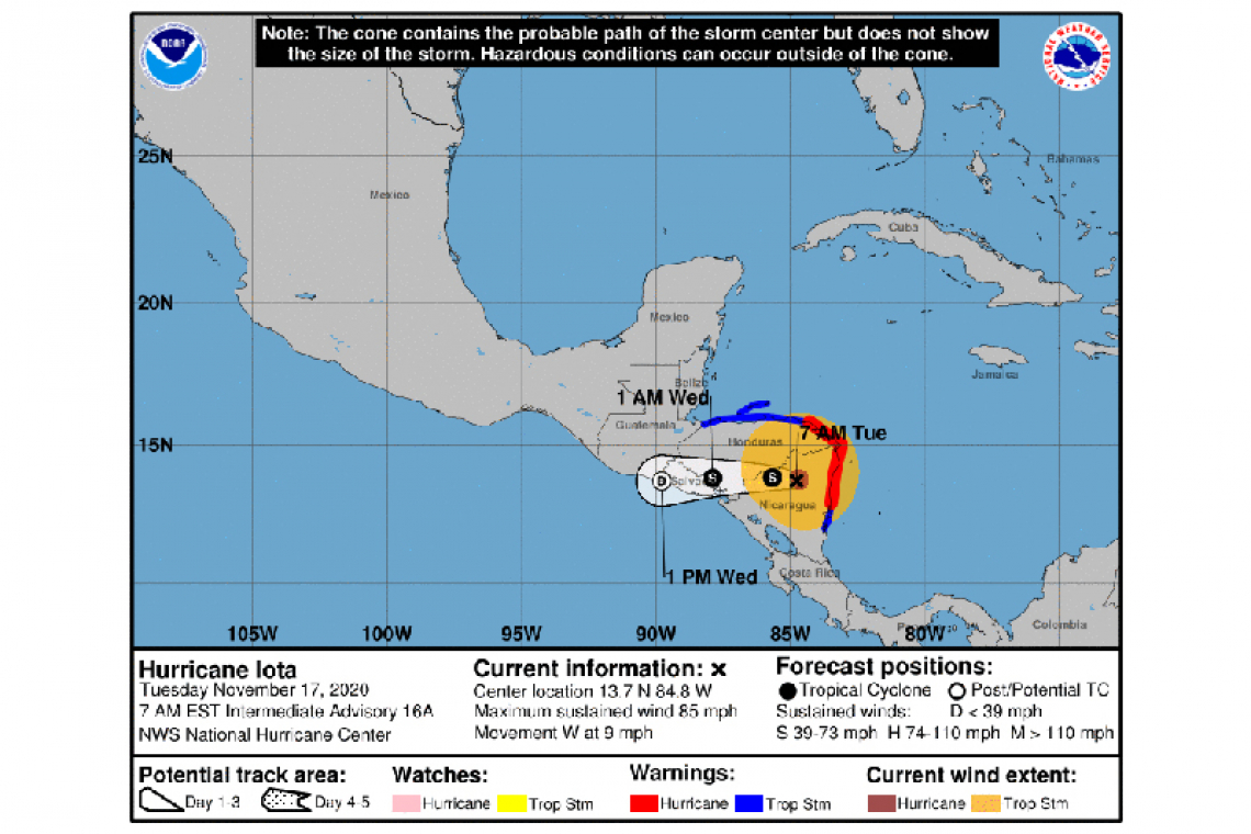 ...IOTA EXPECTED TO PRODUCE FLASH FLOODING, LANDSLIDES, LIFE-THREATENING STORM SURGE, AND POWERFUL WINDS ACROSS PORTIONS OF CENTRAL AMERICA TODAY...