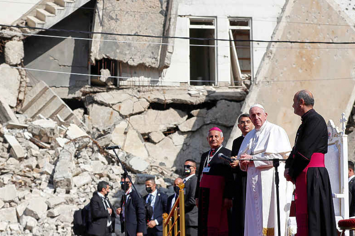 'Peace more powerful than war', Pope declares in Iraq's ruined city of Mosul