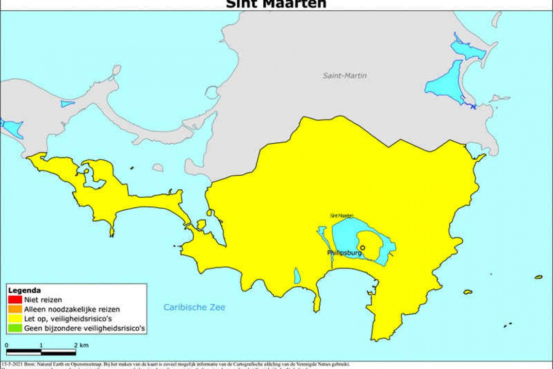 St. Maarten back to code  yellow, Saba, Statia green