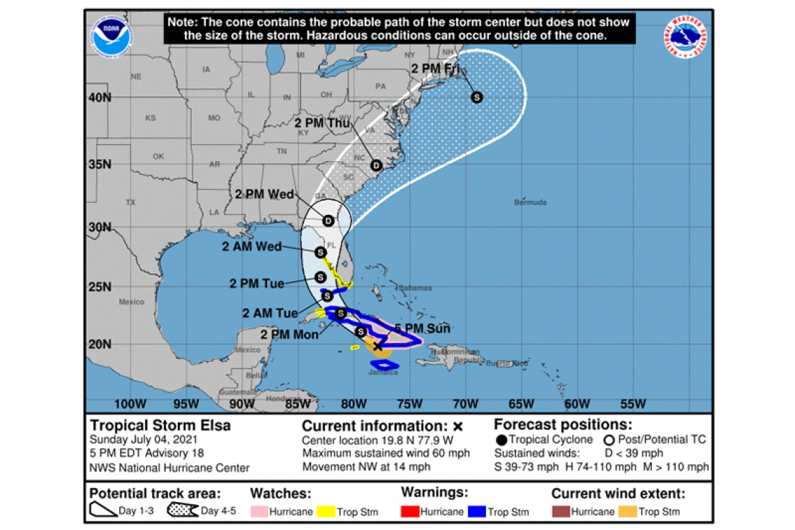 TS Elsa moving away from  south-eastern Cuba, Jamaica