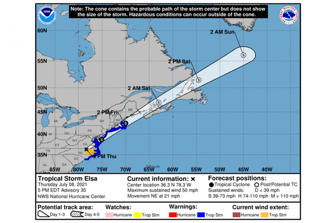 ...ELSA SLIGHTLY STRONGER...  ...HEADED FOR THE MID-ATLANTIC COAST....