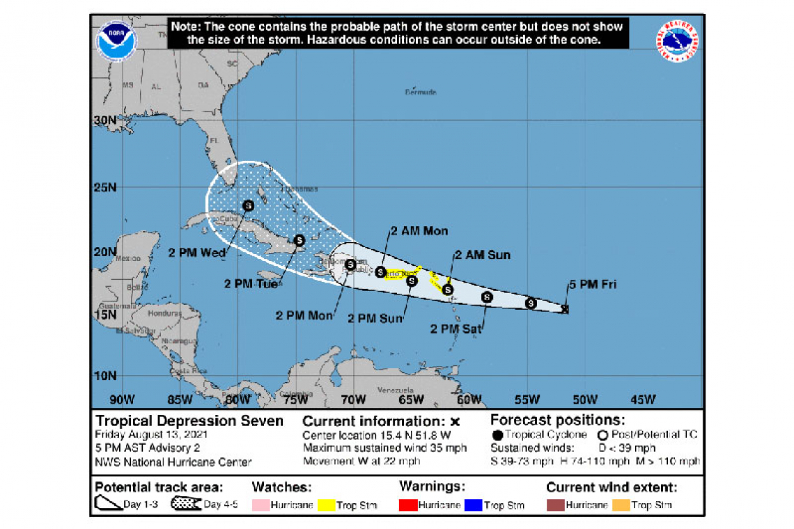 Tropical Depression Seven Advisory Number   2 500 PM AST Fri Aug 13 2021