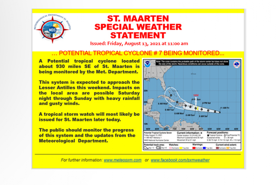 A Tropical Storm Watch may be issued for St. Maarten later today