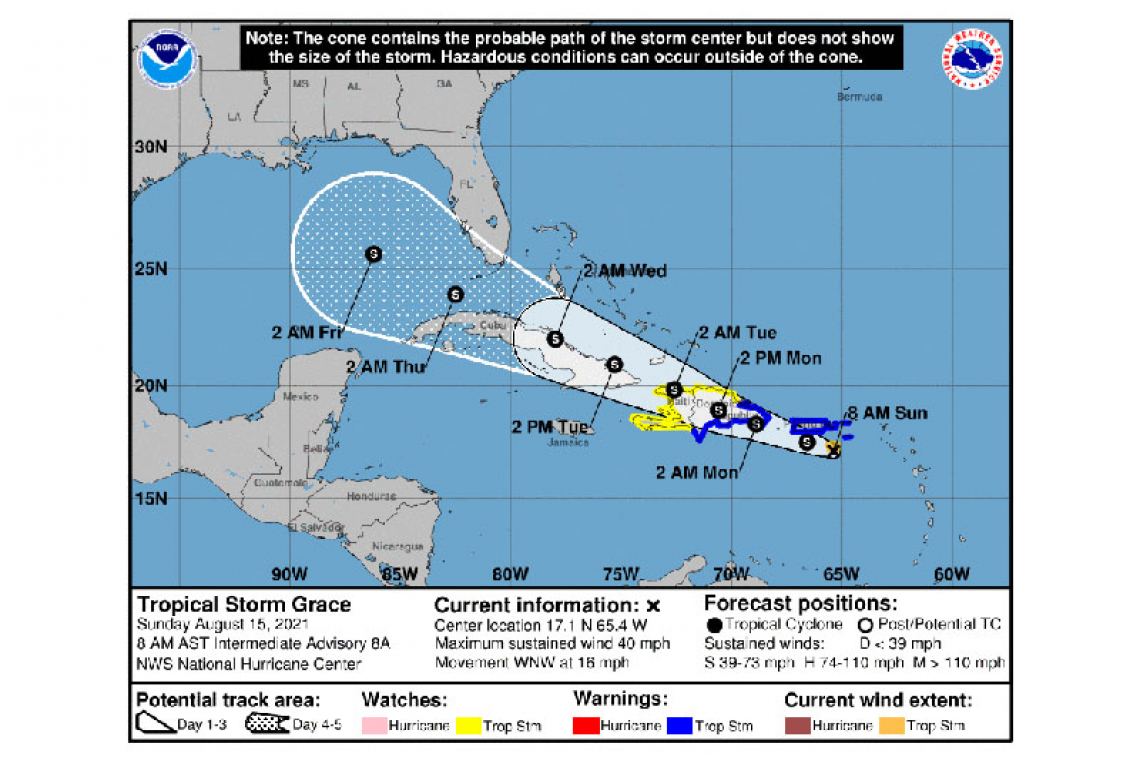 Tropical Storm Grace Intermediate Advisory Number 8A 800 AM AST Sun Aug 15 2021