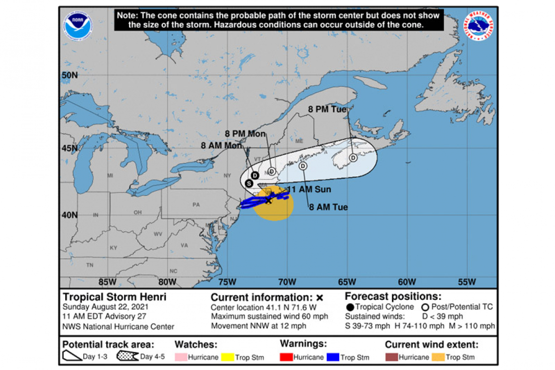 ...CENTER OF HENRI PASSING CLOSE TO BLOCK ISLAND AS THE STORM HEADS FOR SOUTHERN NEW ENGLAND...