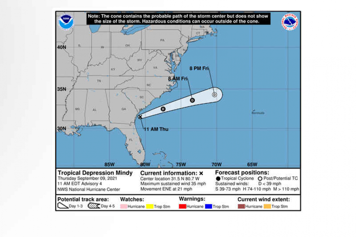 ...CENTER OF MINDY MOVES OFFSHORE THE GEORGIA COAST...