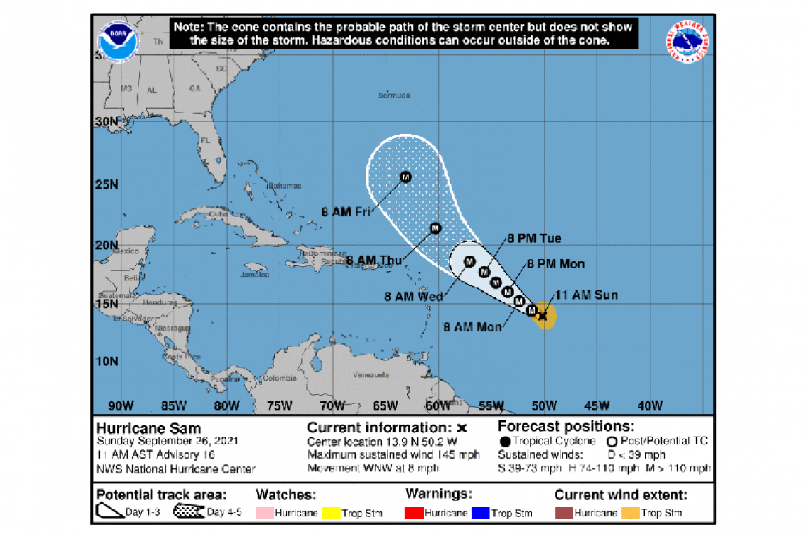 ...SAM CONTINUES MOVING SLOWLY WEST-NORTHWESTWARD AS A CATEGORY 4 HURRICANE...