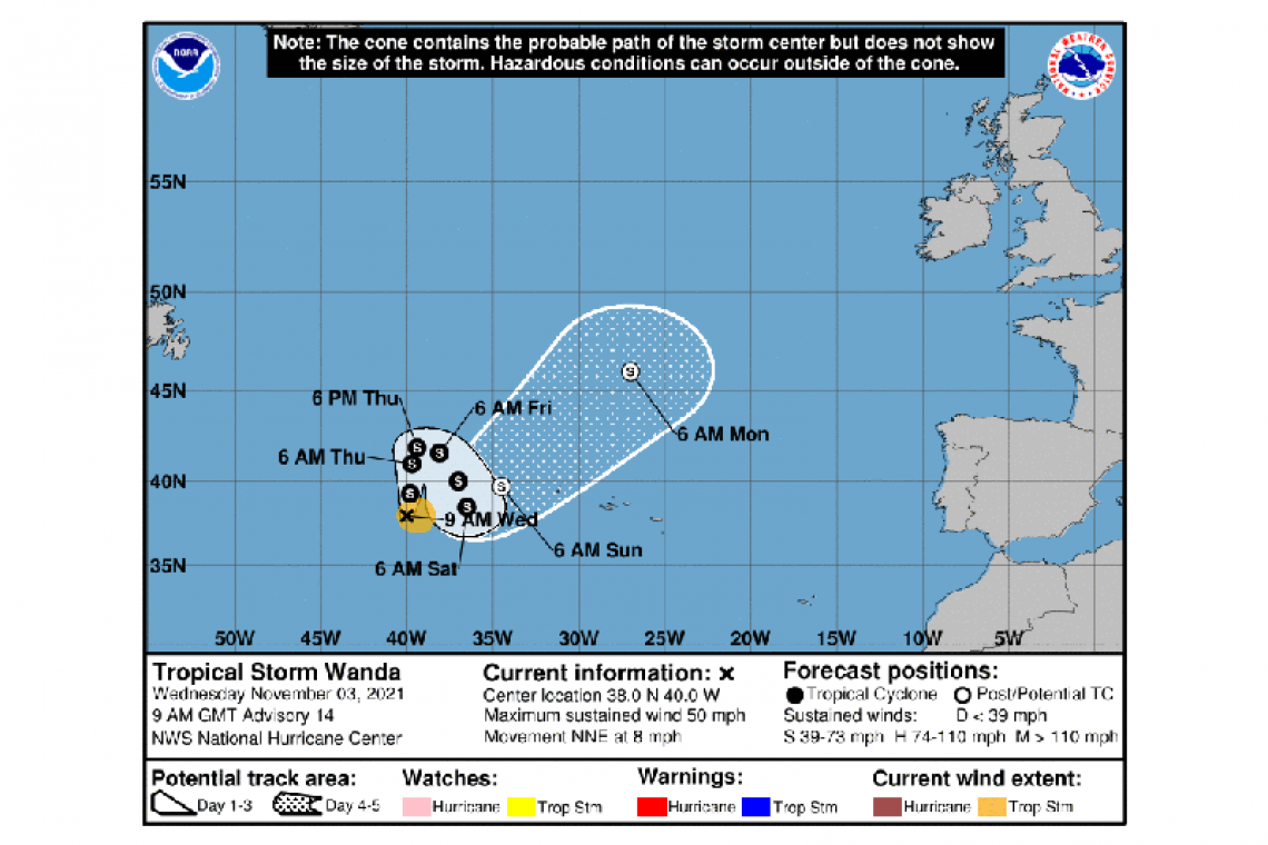 Tropical Storm Wanda Advisory Number  14    900 AM GMT Wed Nov 03 2021