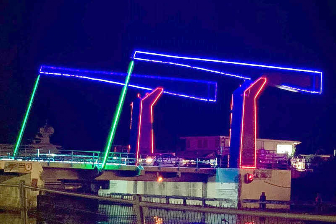Simpson Bay bridge lit  up for holiday season