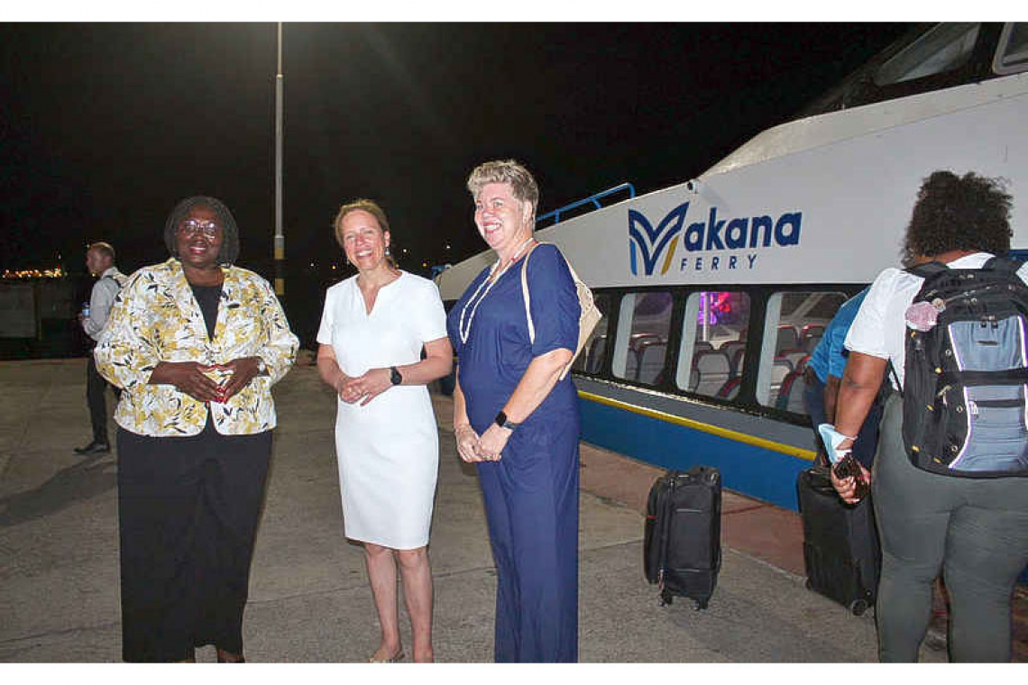 Minister Carola Schouten sails into Statia aboard the Makana Ferry