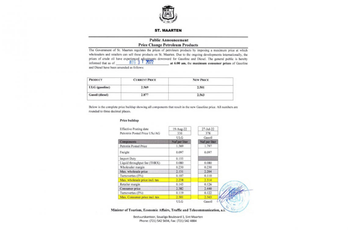 Prices for gasoline and diesel to decrease today