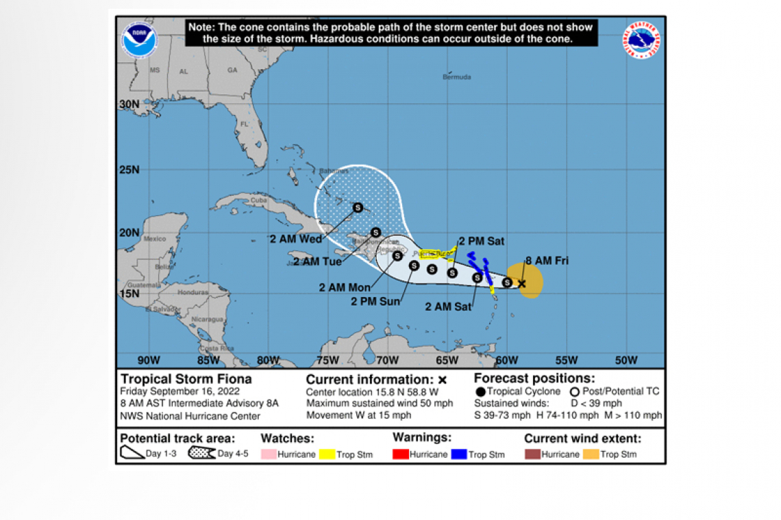 ...TROPICAL STORM FIONA NOW FORECAST TO PASS 110 MILES SOUTHWEST...