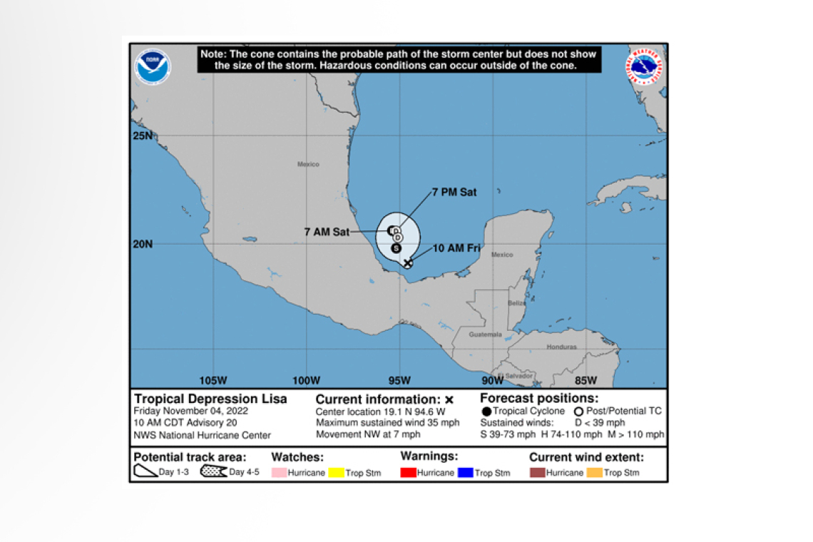 ...LISA MOVING NORTHWESTWARD OVER THE BAY OF CAMPECHE...