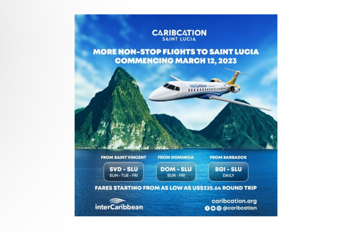 InterCaribbean to increase flight  service to St. Lucia from March 12