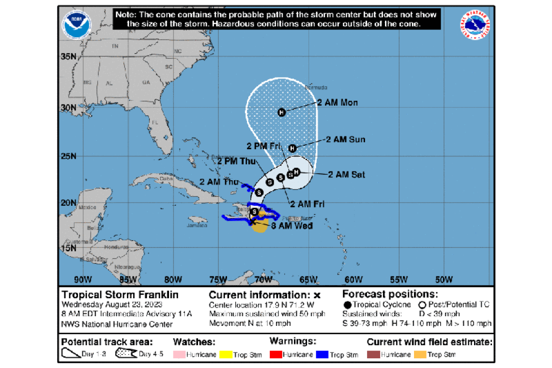 Tropical Storm Franklin Intermediate Advisory Number 11A  800 AM EDT Wed Aug 23 2023