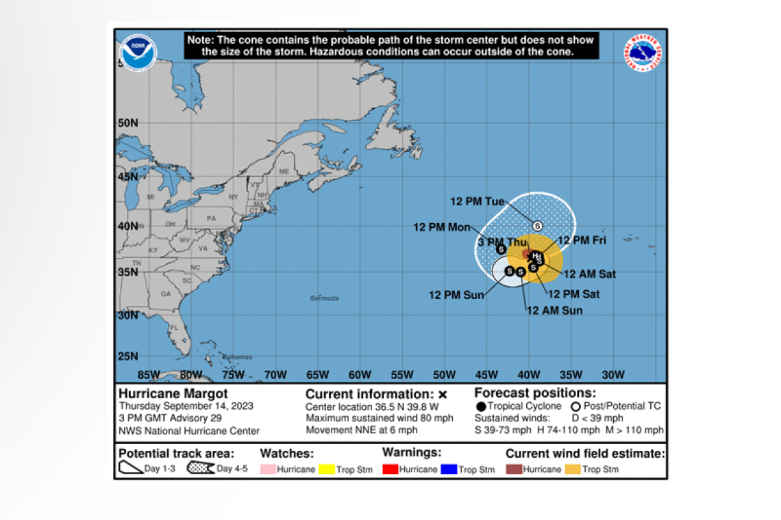 ...MARGOT GROWING IN SIZE OVER THE NORTH-CENTRAL ATLANTIC...