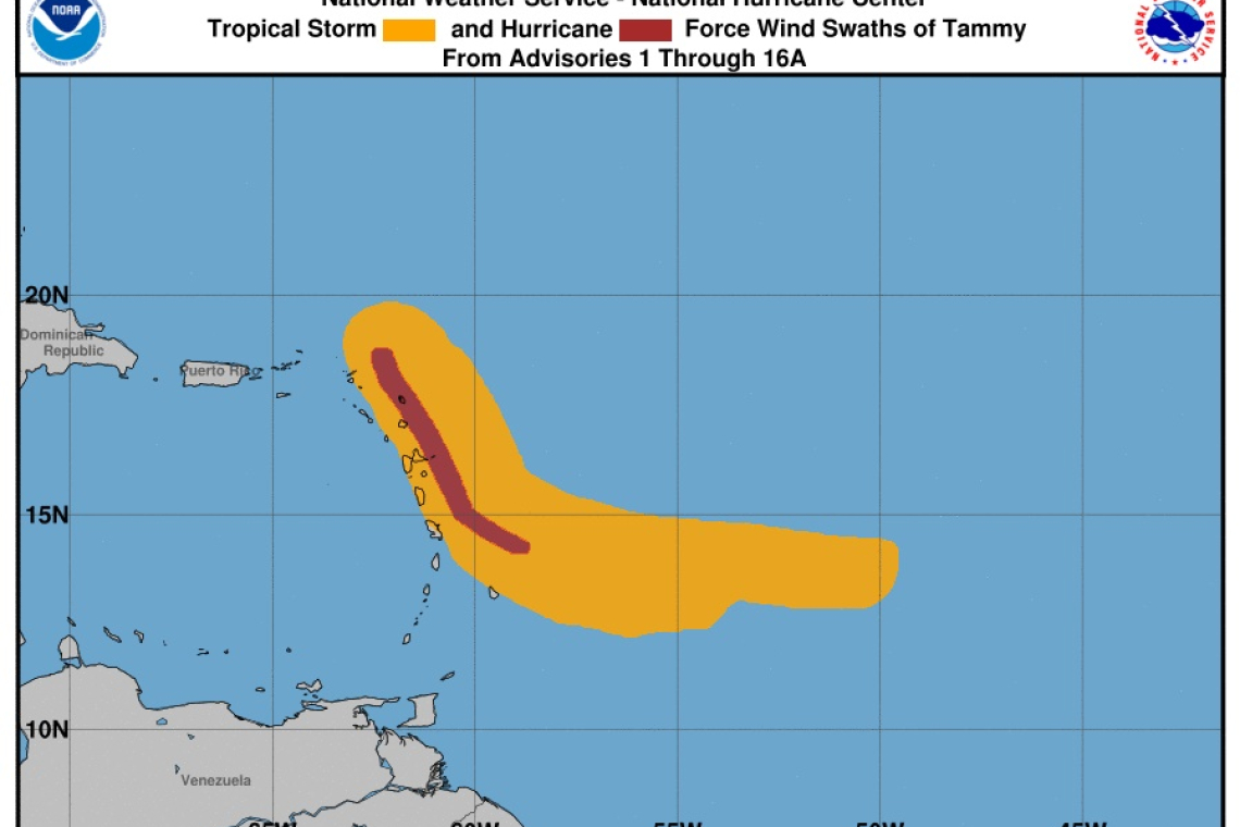 ...TAMMY ALEJÁNDOSE DEL NORTE DE LAS ISLAS DE SOTAVENTO...