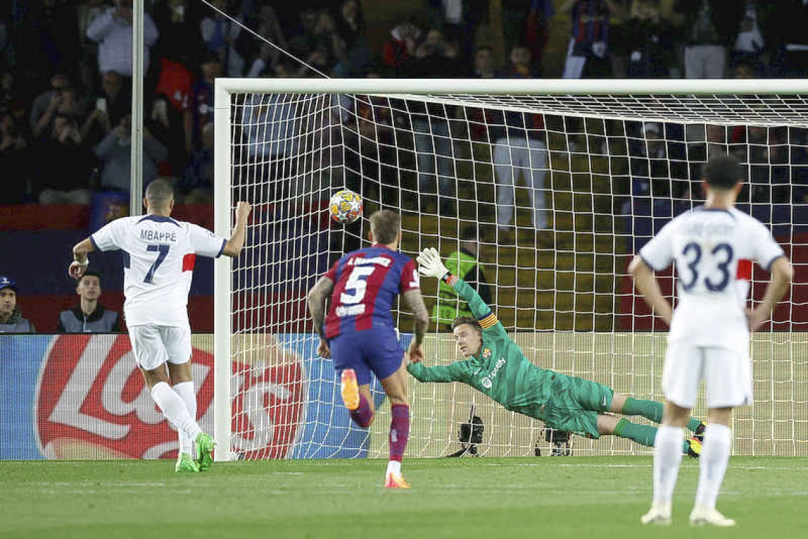 Mbappe scores twice as PSG beat 10-man Barca to reach semi-finals 