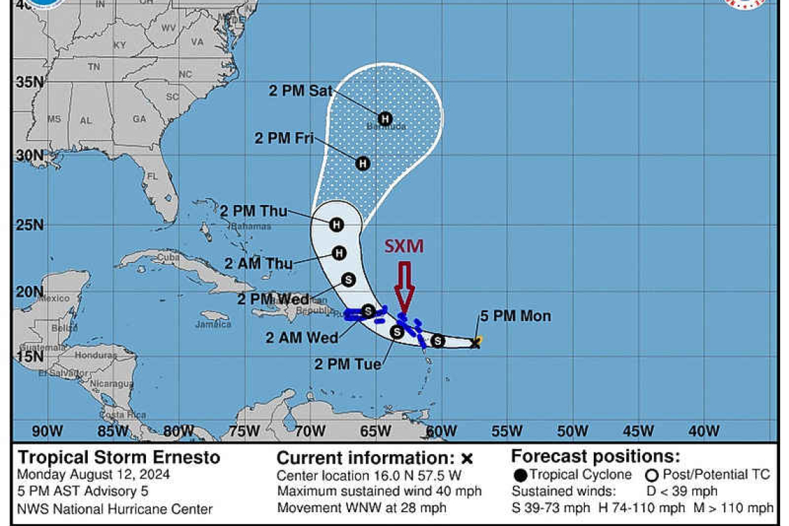     Tropical Storm Ernesto  to pass 74 miles south