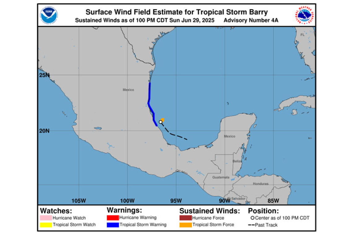 Tormenta Tropical Barry Advertencia Intermedia Número 4A