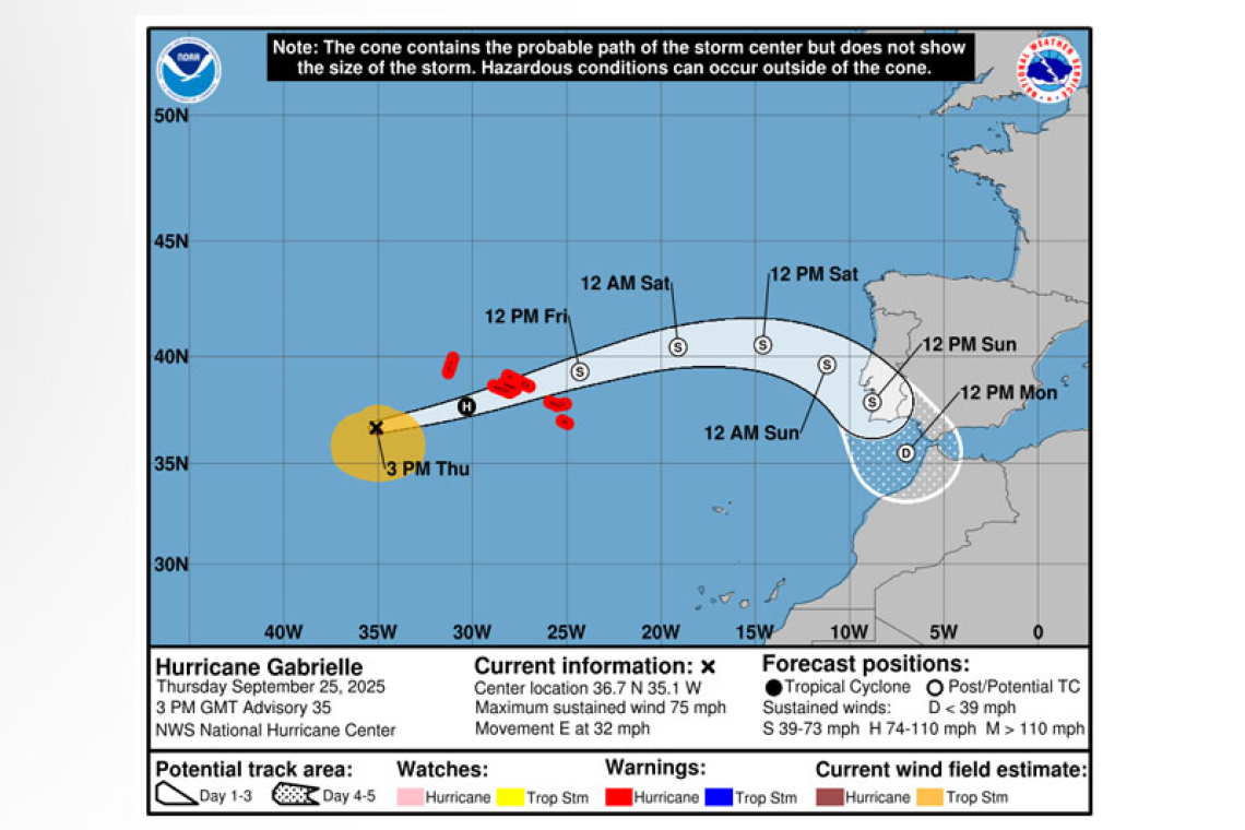 ...GABRIELLE EXPECTED TO MOVE NEAR OR OVER THE AZORES TONIGHT INTO EARLY FRIDAY...