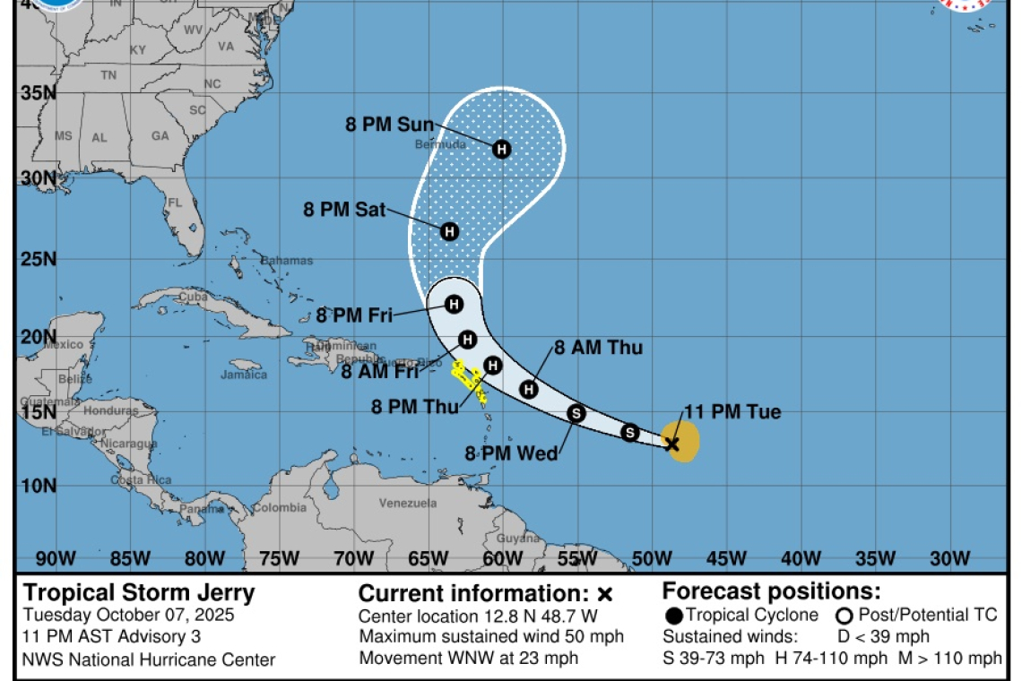 Tropical storm watch issued  as Tropical Storm Jerry nears