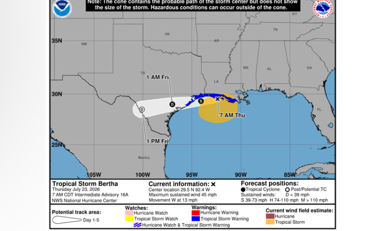 ...BERTHA MOVING WESTWARD VERY NEAR THE SOUTHWESTERN LOUISIANA COAST...