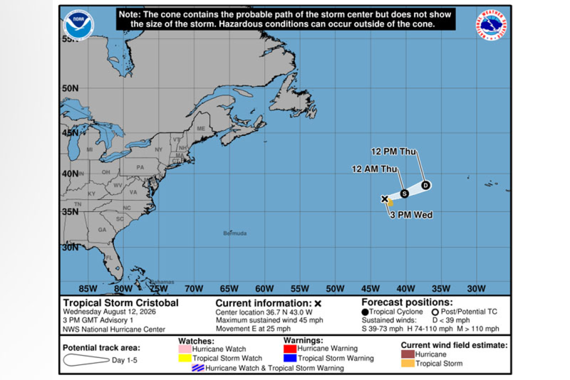 ...TROPICAL STORM CRISTOBAL FORMS OVER THE CENTRAL SUBTROPICAL ATLANTIC...
