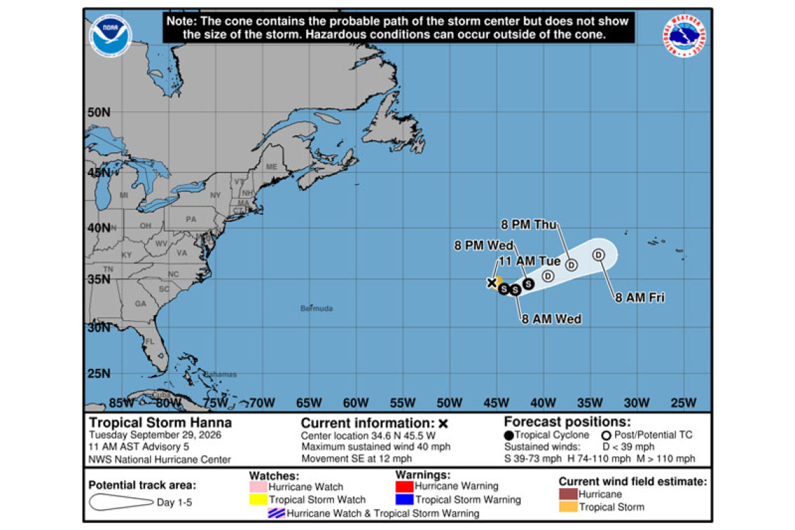...HANNA MOVING SOUTHEASTWARD AND SLIGHTLY WEAKER...